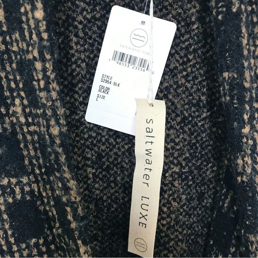 SALTWATER LUXE Long‎ Cardigan Sweater Jacket Coat Large Black Brown Wool Alpaca